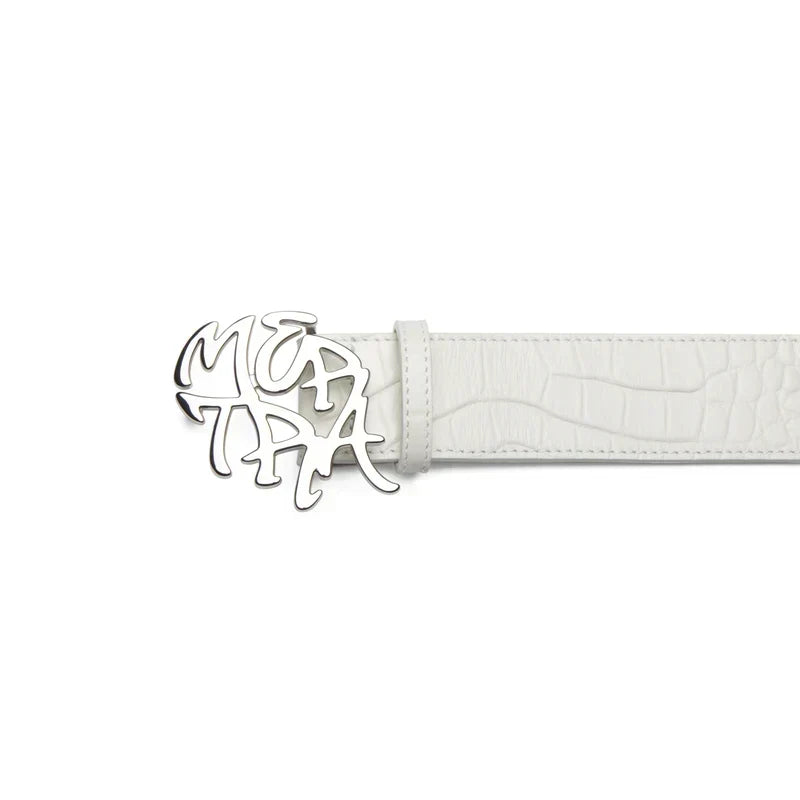 MERTRA Alligator Skin Belt White