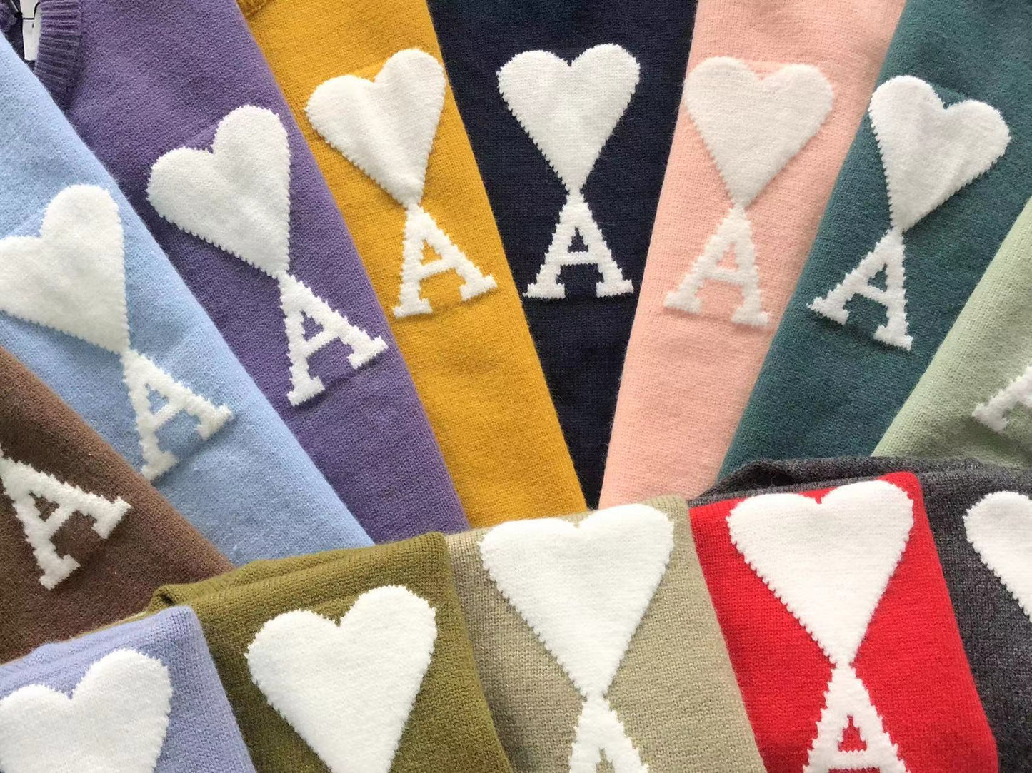 AMI Paris Maxi White Heart Knit Sweater Pink